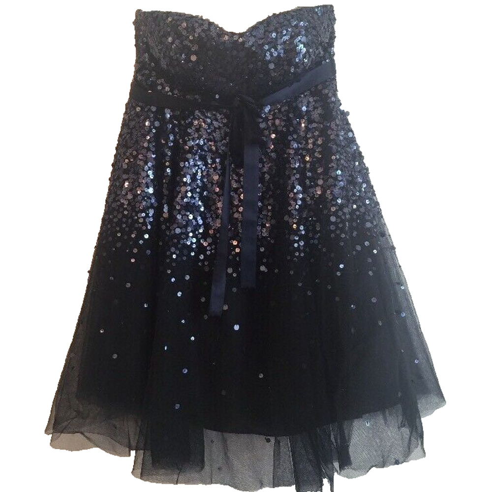 Size 4 Basix II Navy Blue Strapless Party Dress Sequin and Tulle Baby Doll Style